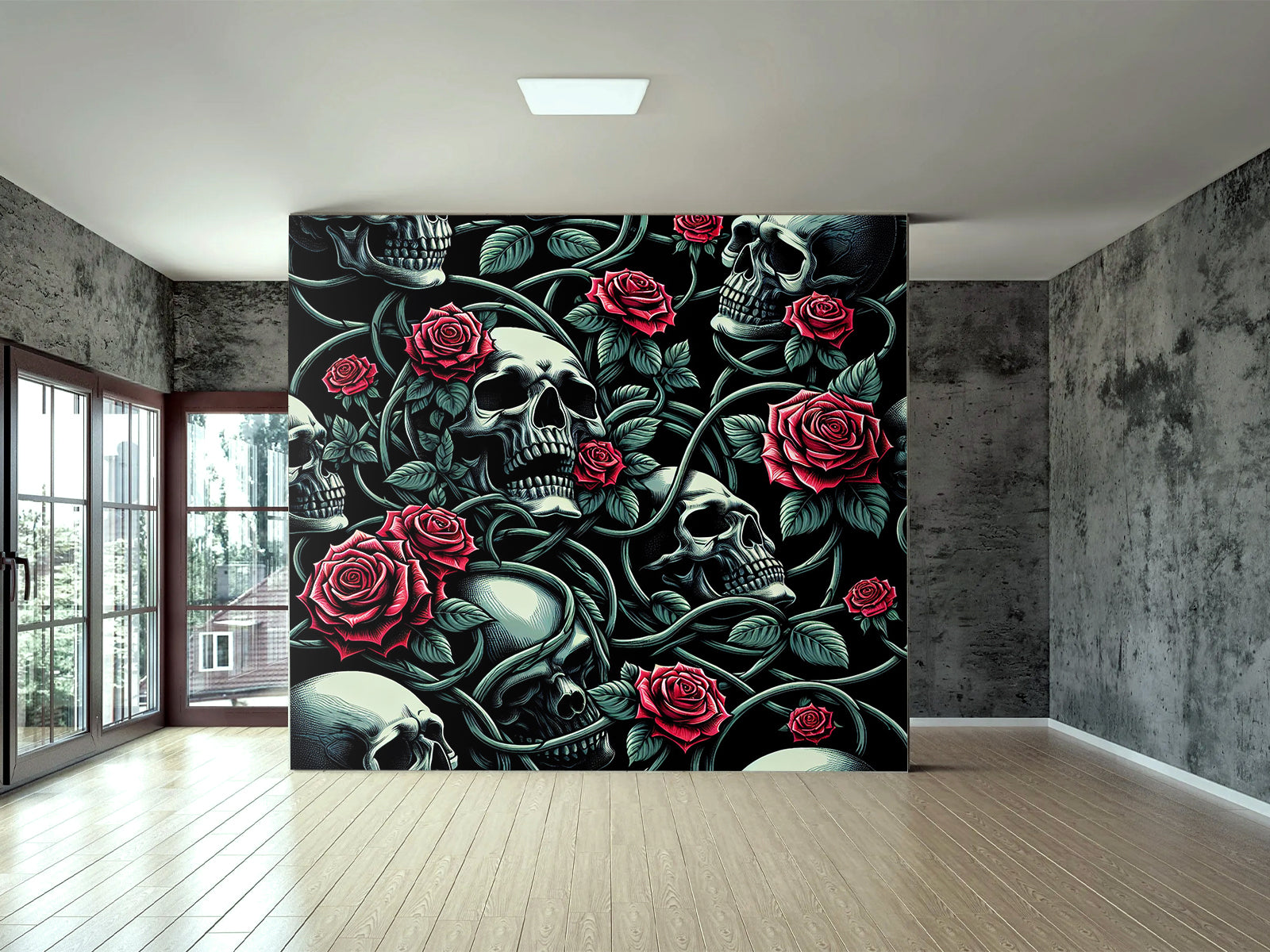 Vlies Tapete XXL Poster Fototapete Totenkopf Rosenpflanze
