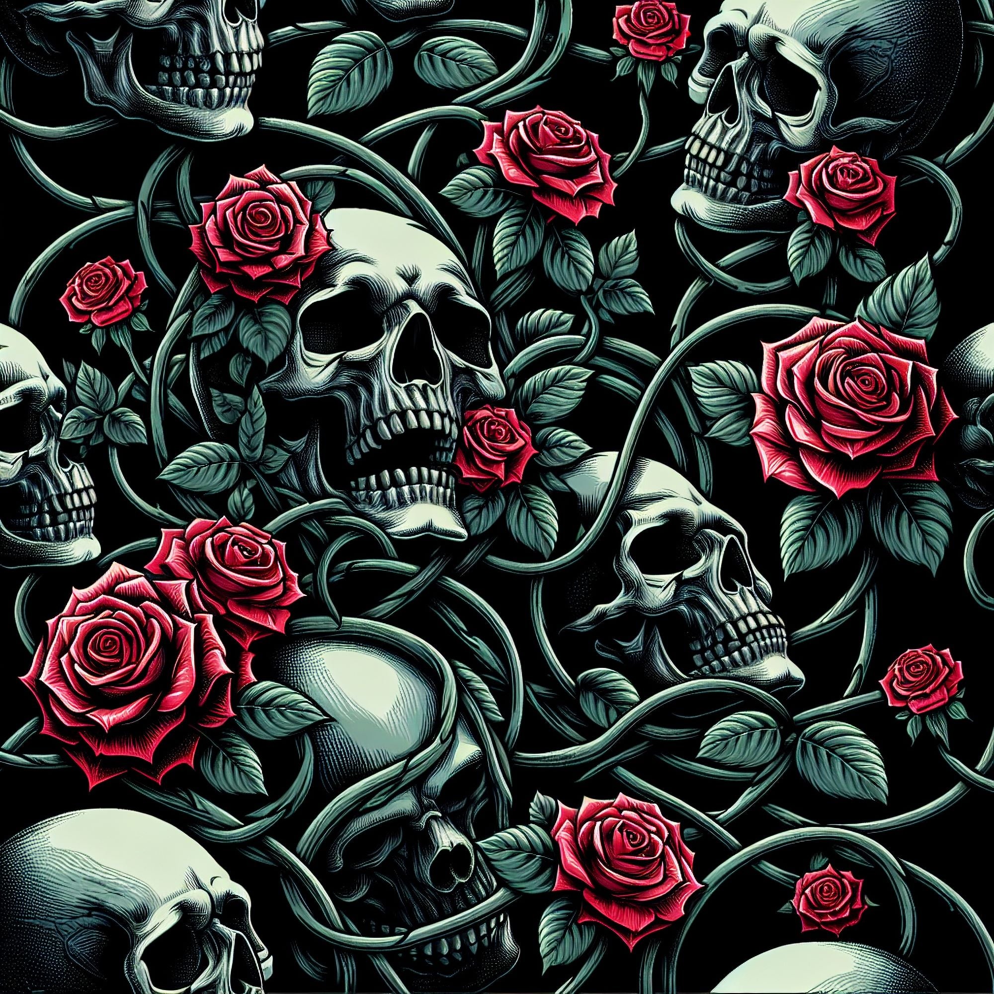 Vlies Tapete XXL Poster Fototapete Totenkopf Rosenpflanze