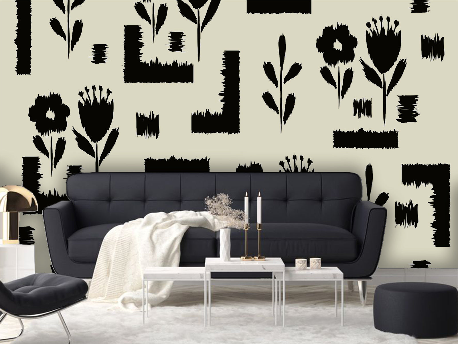 Vlies Tapete XXL Poster Fototapete Pflanzen Winkel Schwarz