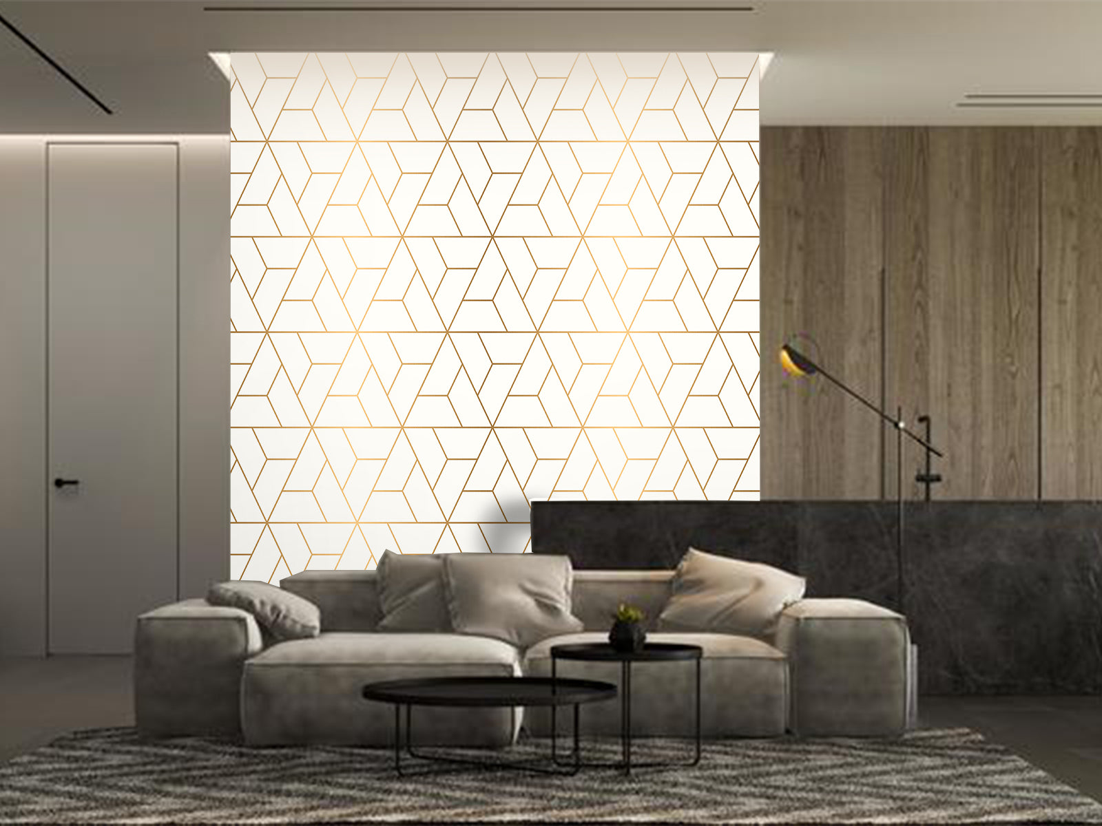 Vlies Tapete XXL Poster Fototapete Modern Dreiecke Gold