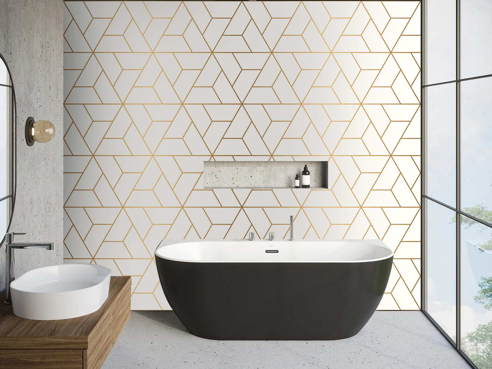 Vlies Tapete XXL Poster Fototapete Modern Dreiecke Gold