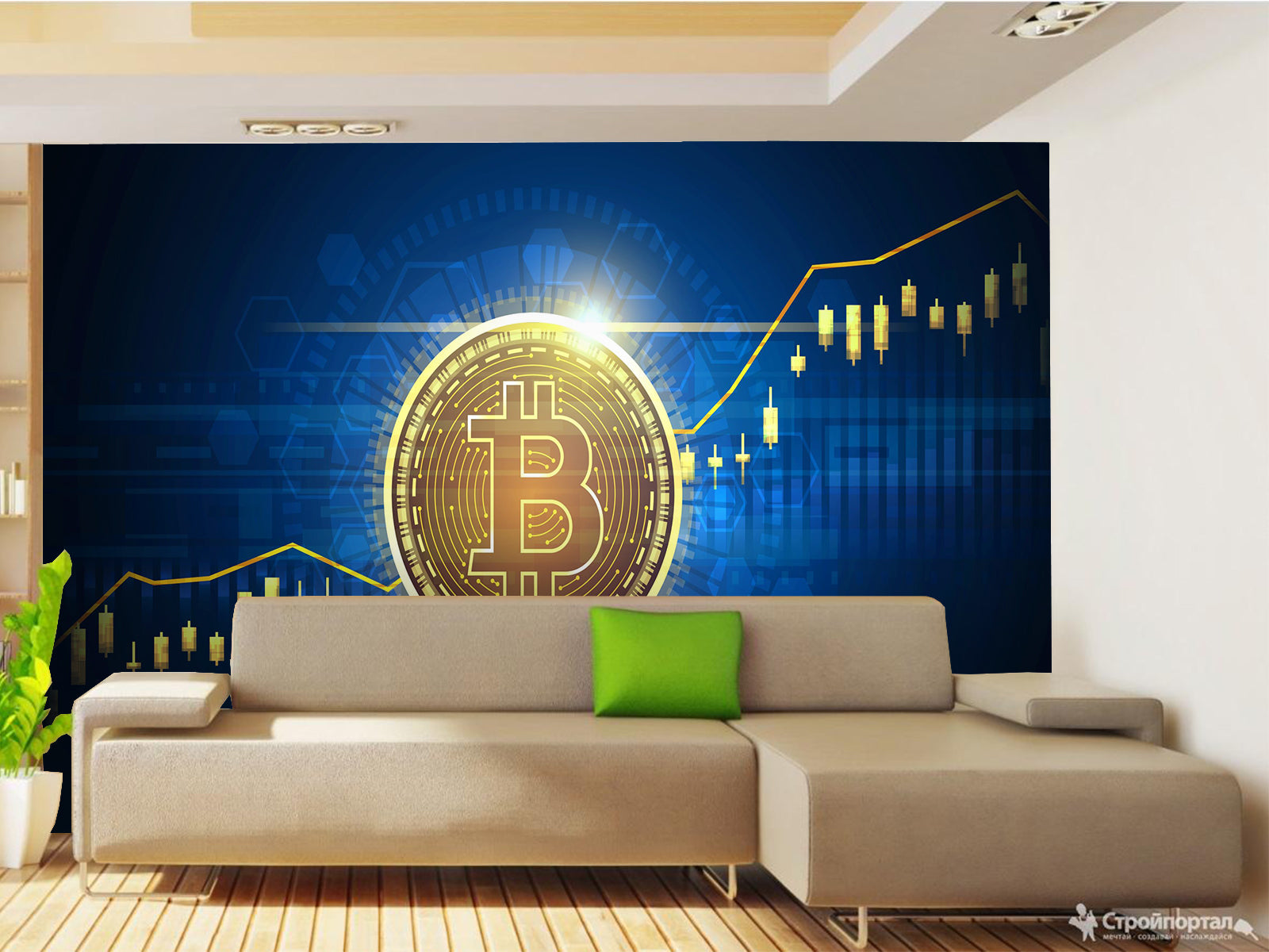 Vlies Tapete XXL Poster Fototapete Bitcoin Blau