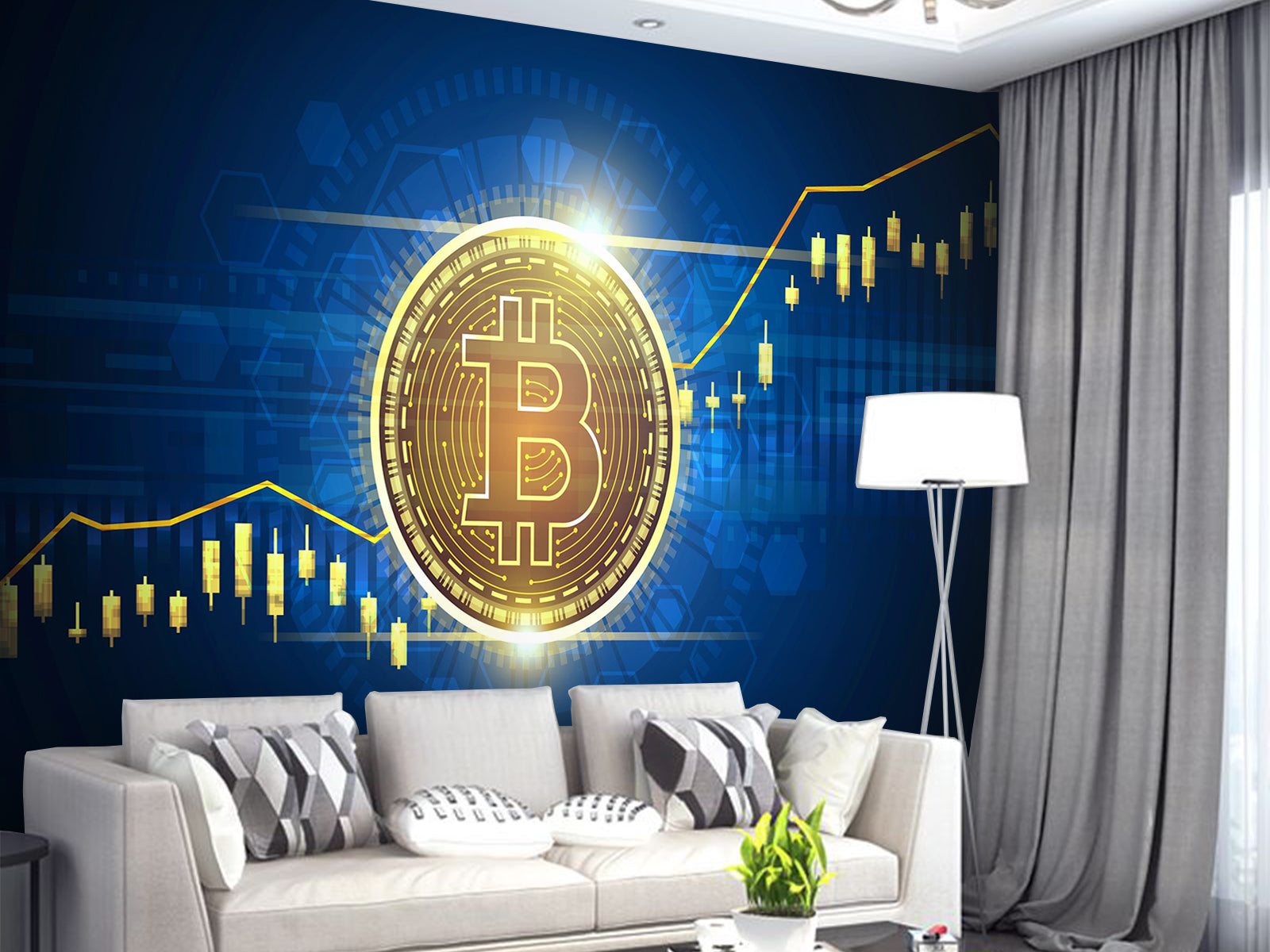 Vlies Tapete XXL Poster Fototapete Bitcoin Blau