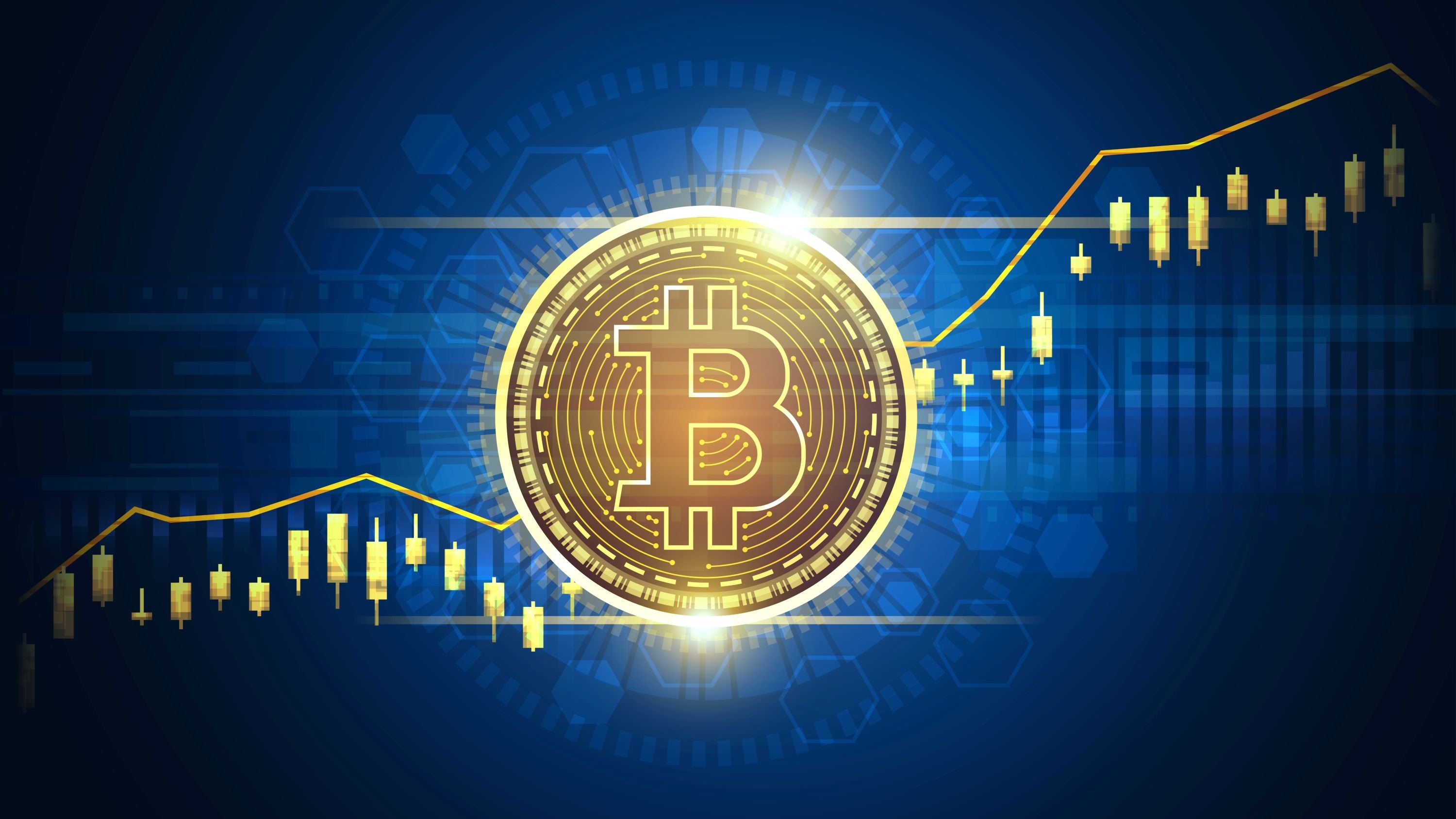 Vlies Tapete XXL Poster Fototapete Bitcoin Blau