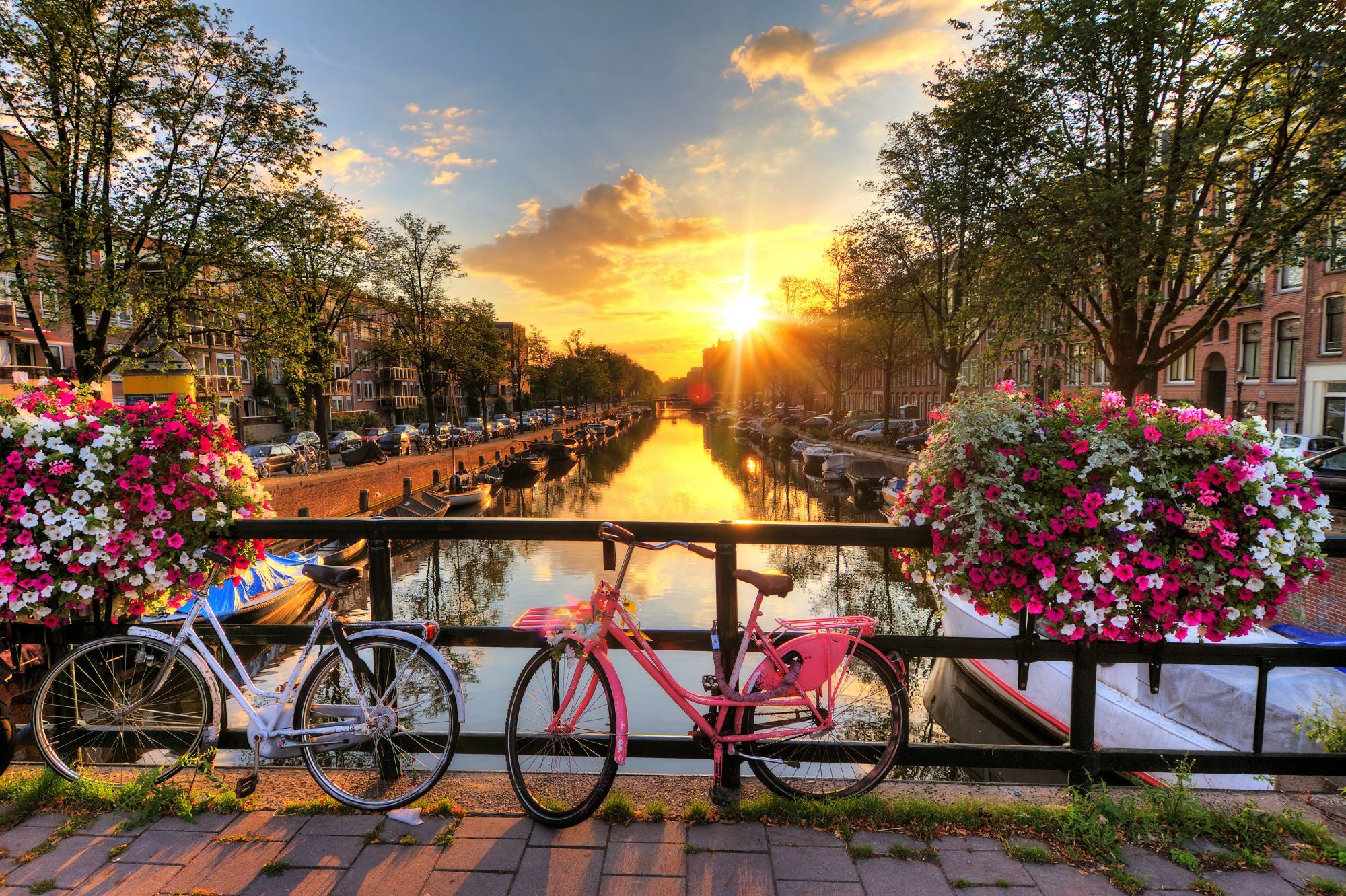 SKU 00252 k Fototapete Amsterdam Sonnenuntergang Fahrrad