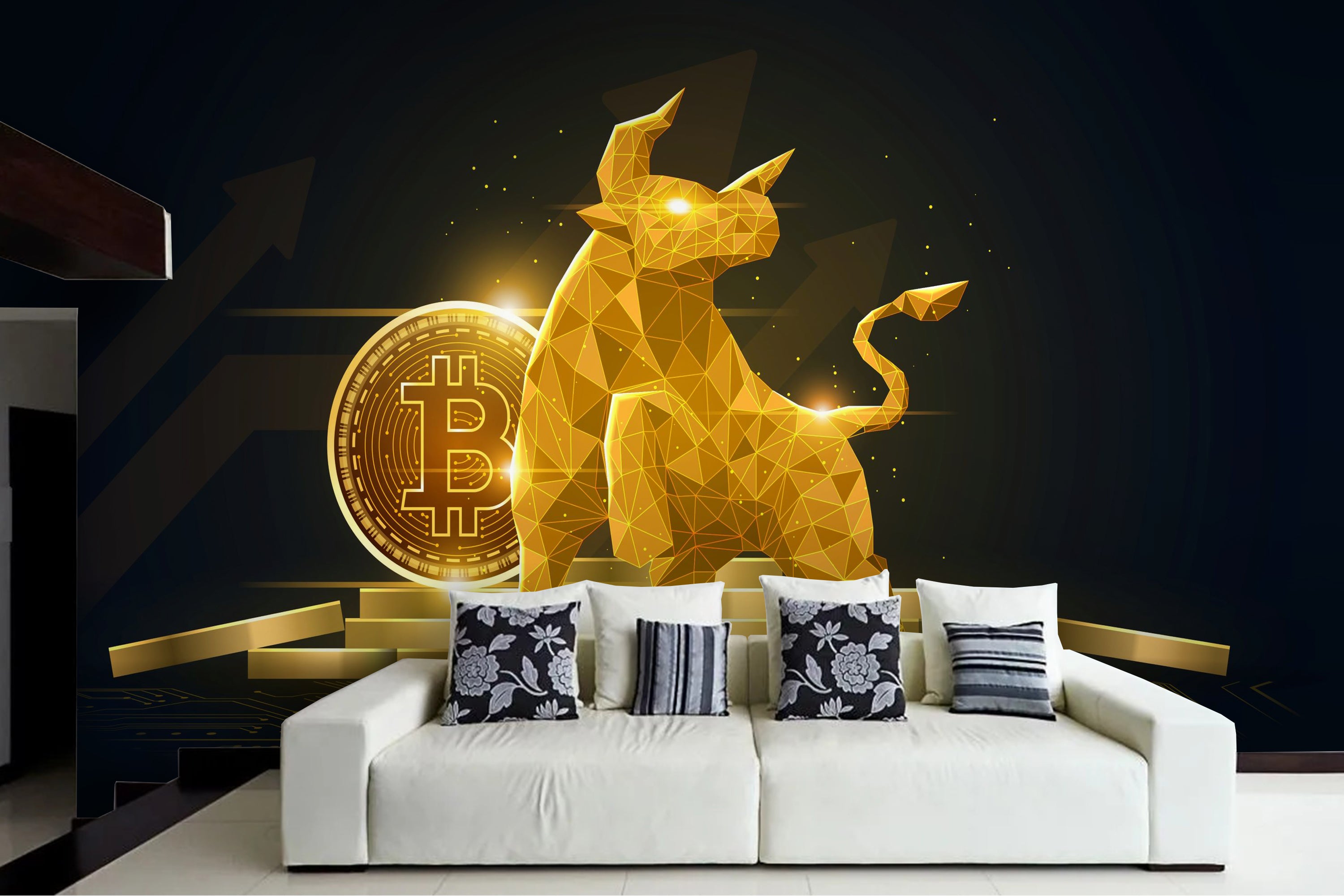 SKU 00495 k Fototapete Bitcoin Stier Gold