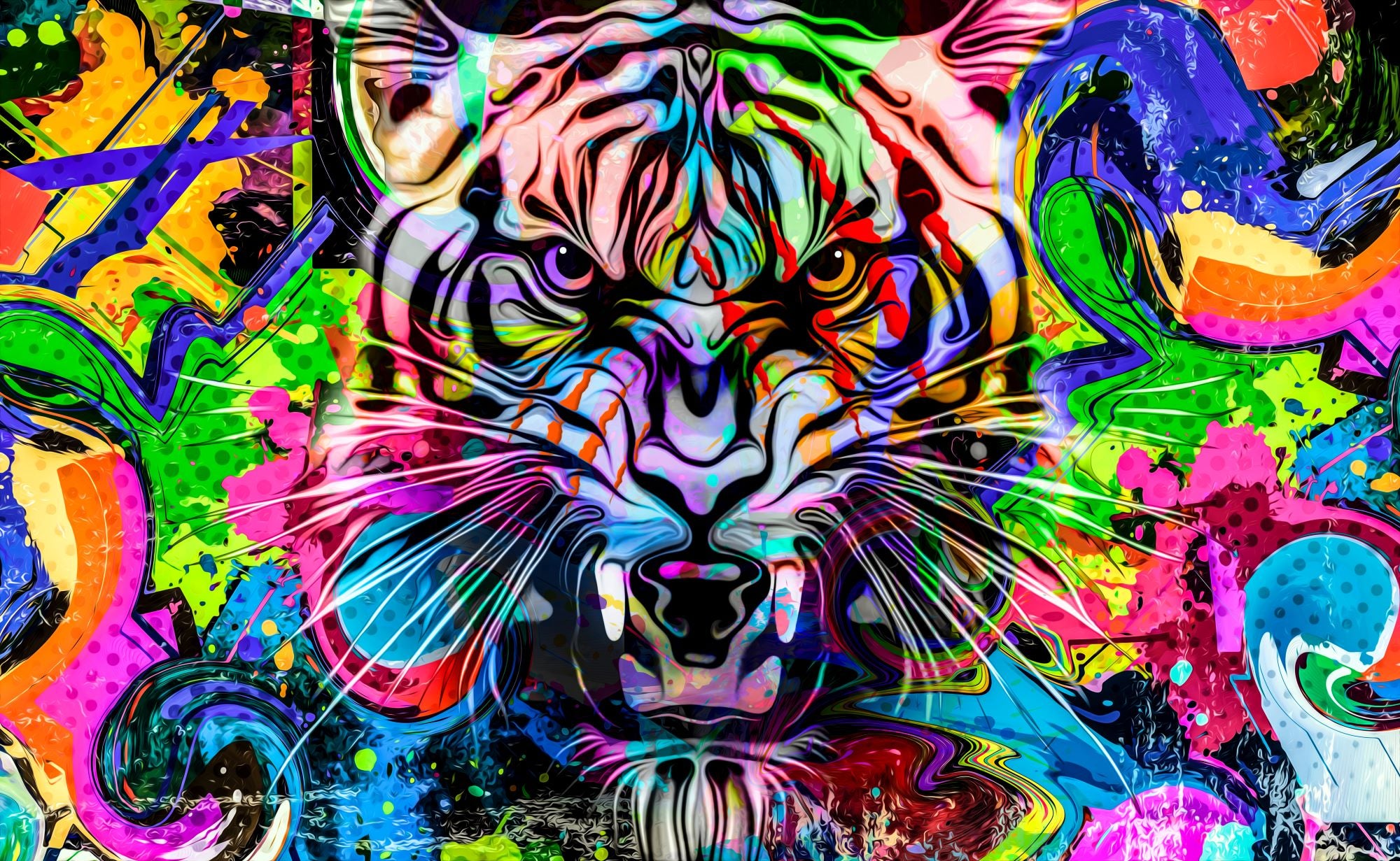 Fototapete Tiger Grafitti Bunt Farbe