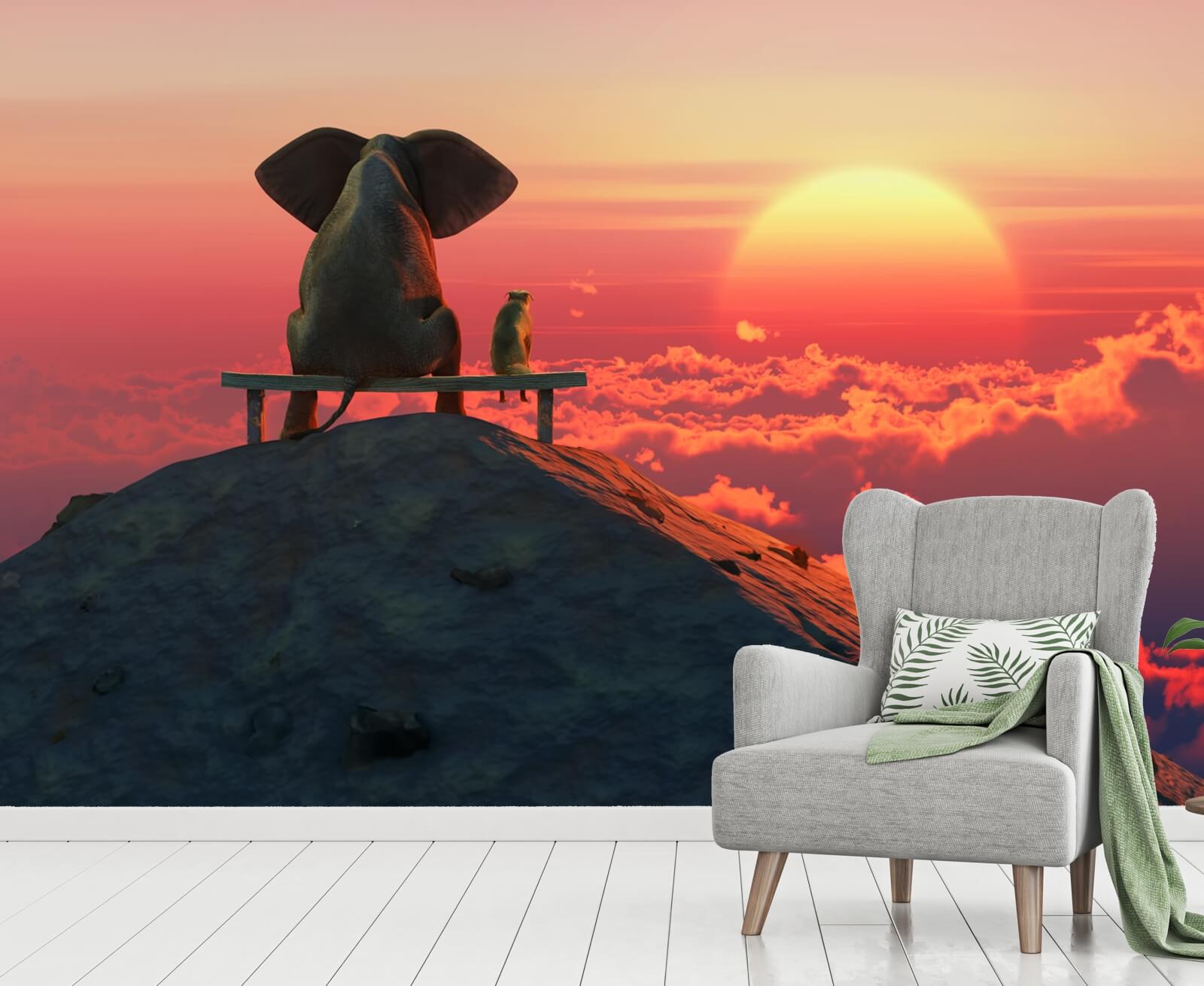 tap0126-1000-x-750-vlies-tapete-elefant-hund-sonnenaufgang-ir1